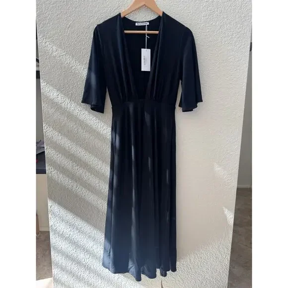 NEW REFORMATION Black Ernest Midi Dress | S - Picture 6 of 8